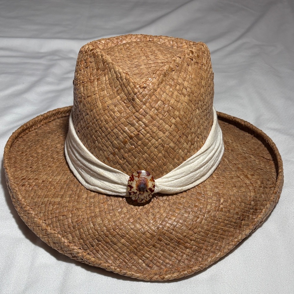 Shady Brady Brown Straw Hat with Cream Band - Picture 10 of 11